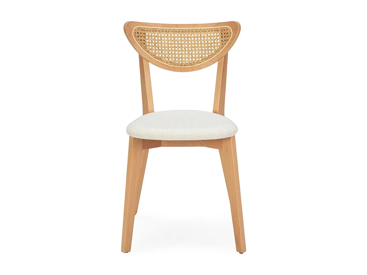 BOVIA houten stoel van rotan en witte stof – natuurlijke stijl