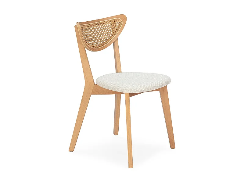 Silla BOVIA de madera, ratán y tela blanca – estilo natural