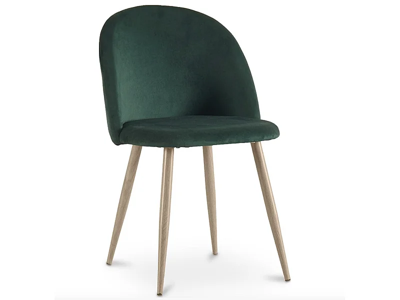 Chaise BOMANE style scandinave - Assise en velours et pieds en métal effet bois clair-Vert foncé