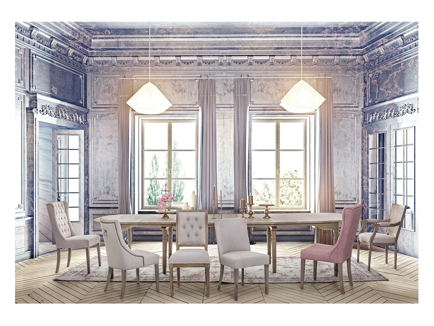 Set van 2 stoelen van eikenhout en boucléstof - Elegant design en comfort-Kleur Beige