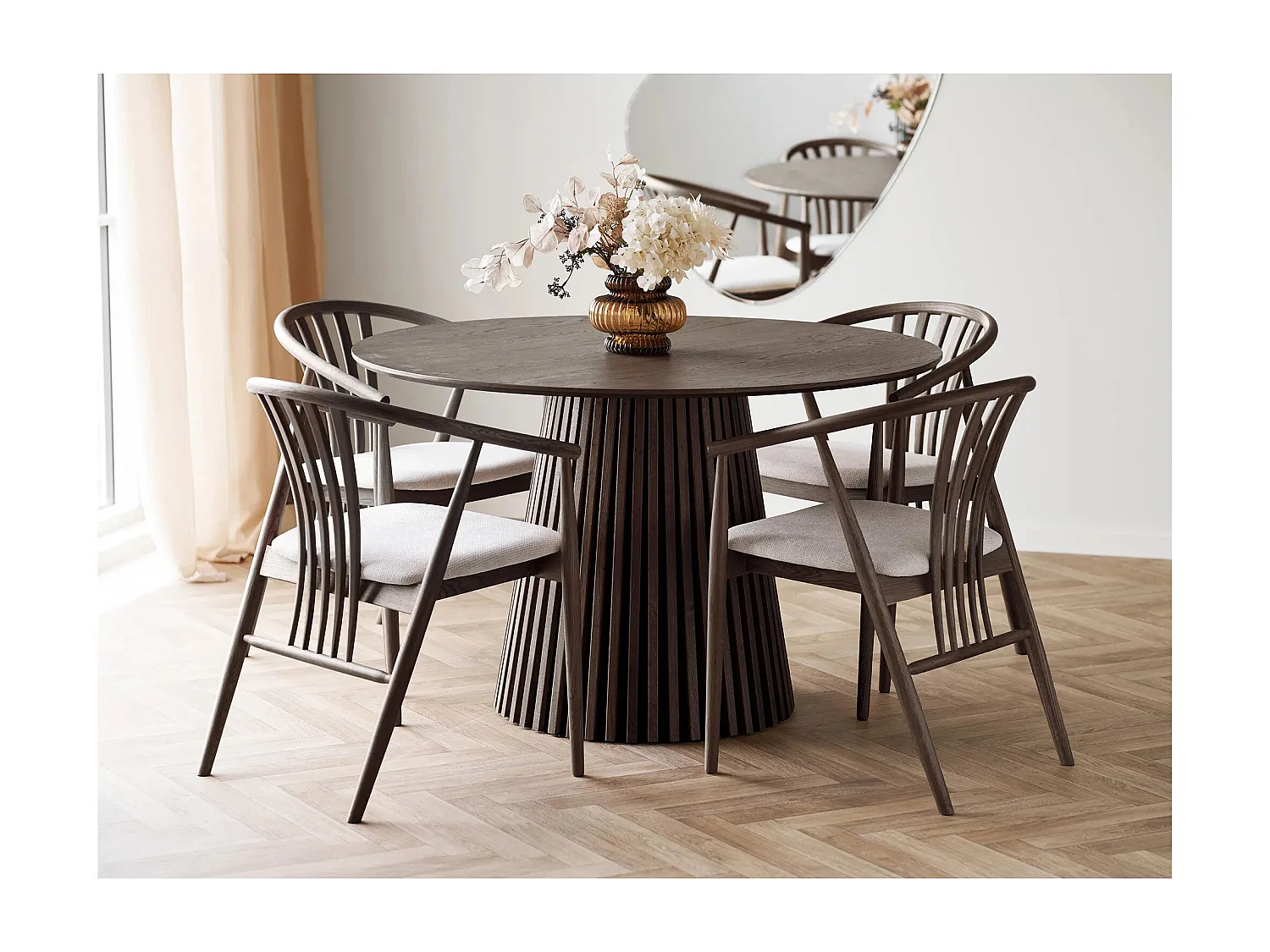 AGUSTIN fauteuil van hout en stof-Kleur Bruin