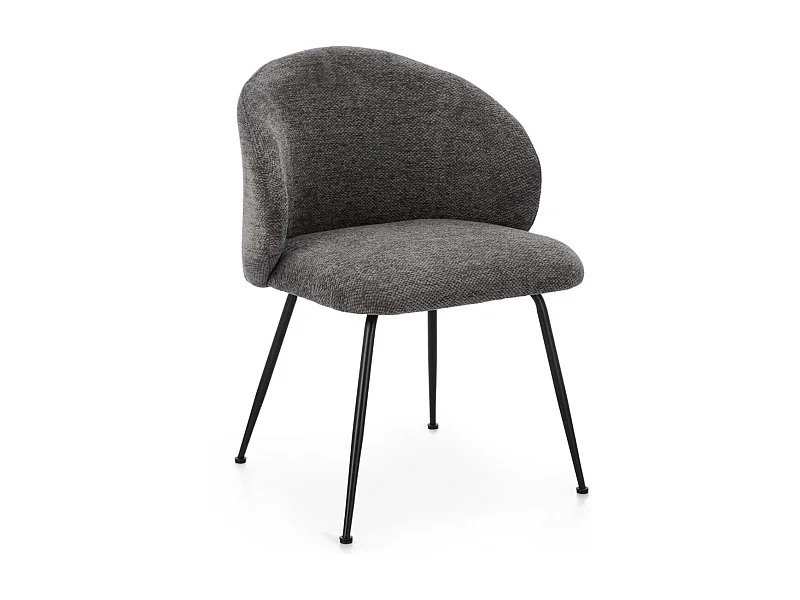 Lot de 2 chaises en tissu effet chenille et pieds métal noir KYZEN-Gris foncé