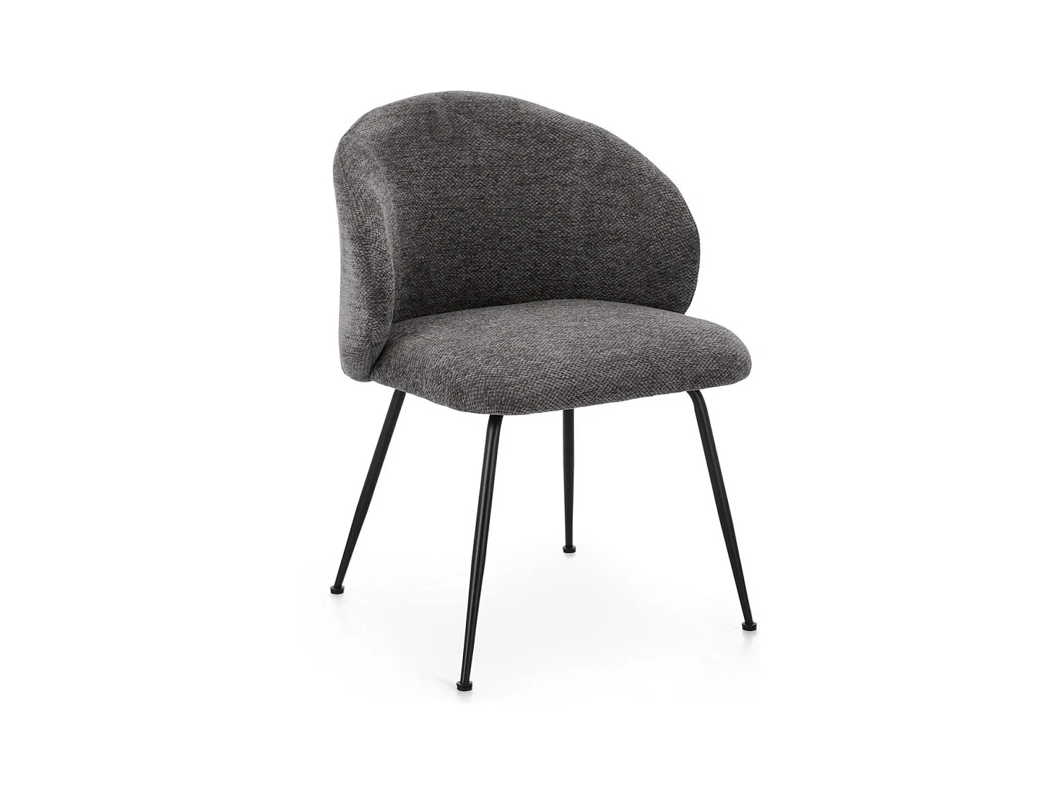 Lot de 2 chaises en tissu effet chenille et pieds métal noir KYZEN-Gris foncé
