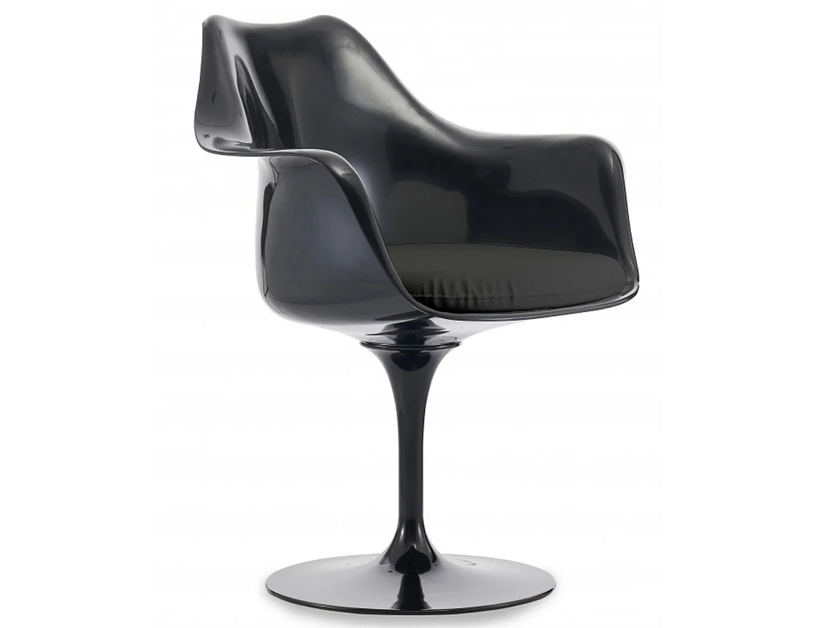 Sillón giratorio Tulipo negro brillo con cojín - Diseño de alta gama-Negro