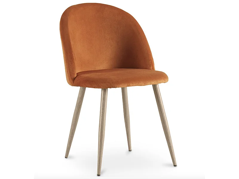 Chaise BOMANE style scandinave - Assise en velours et pieds en métal effet bois clair-Orange