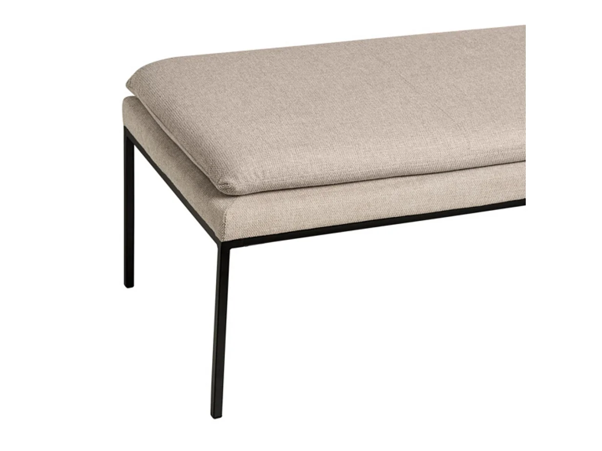 Banc design en tissu et pieds en métal noir MADRIDA 120cm-Beige clair