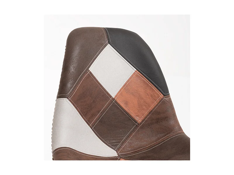 Chaise en similicuir patchwork marron et pieds en hêtre massif clair – Modèle Vinko
