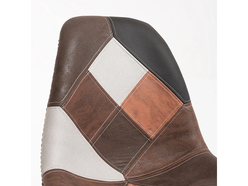 Chaise en similicuir patchwork marron et pieds en hêtre massif clair – Modèle Vinko