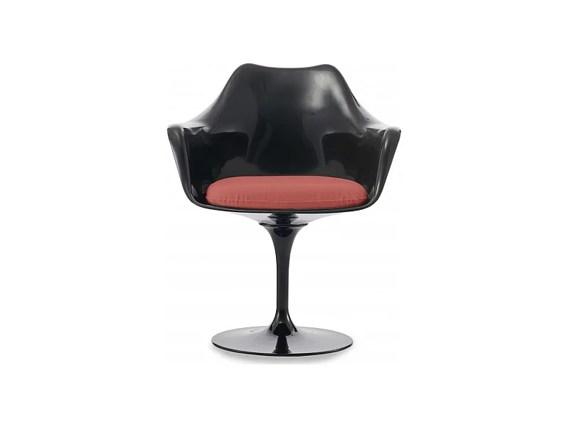Fauteuil Tulipo pivotant noir brillant avec coussin - Design-Couleur Rouge