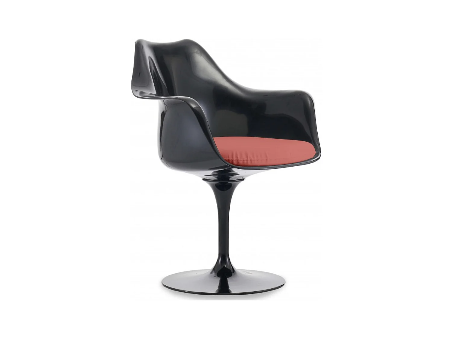 Fauteuil Tulipo pivotant noir brillant avec coussin - Design-Couleur Rouge