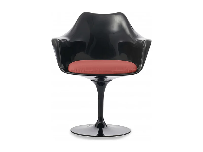 Fauteuil Tulipo pivotant noir brillant avec coussin - Design-Couleur Rouge