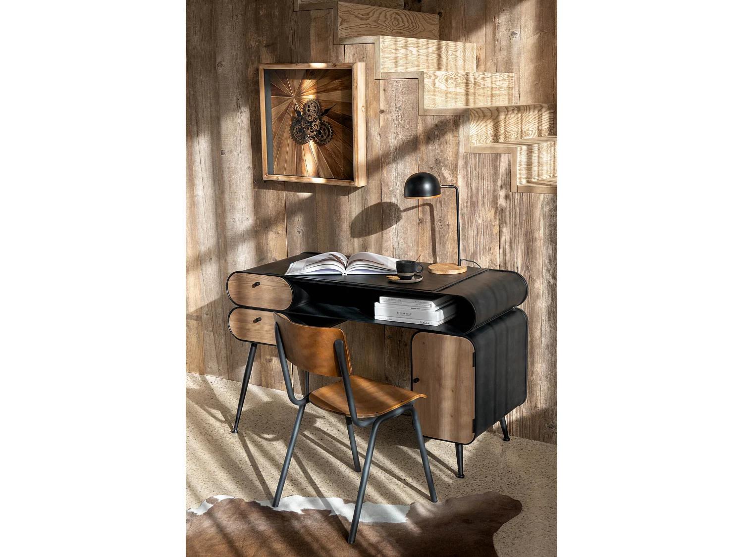 Silla de cocina LOKA en madera y metal - Estilo retro-Color Marrón