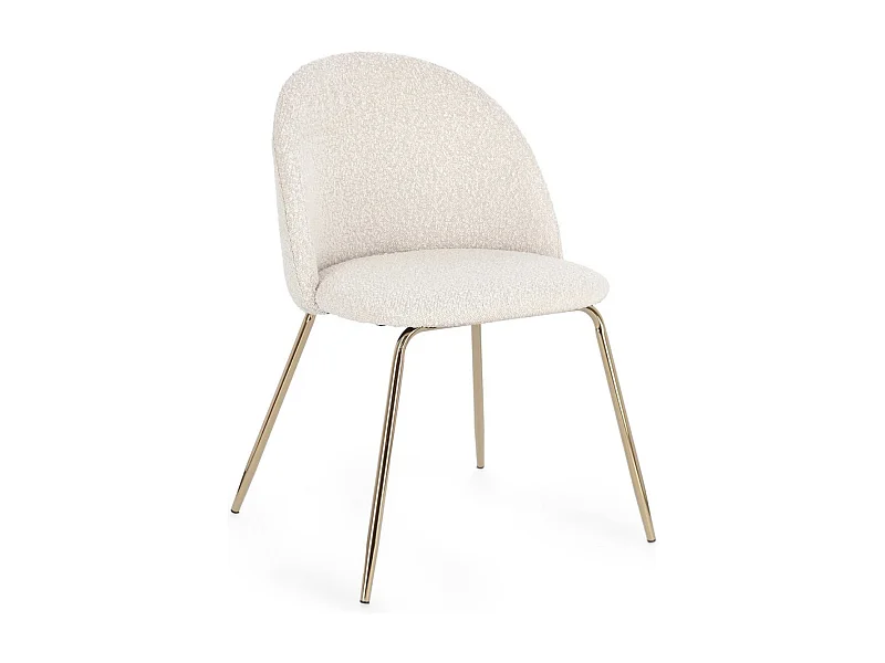 Lot de 4 chaises en tissu doux bouclé beige clair et pieds dorés Tanya – Élégance et Confort