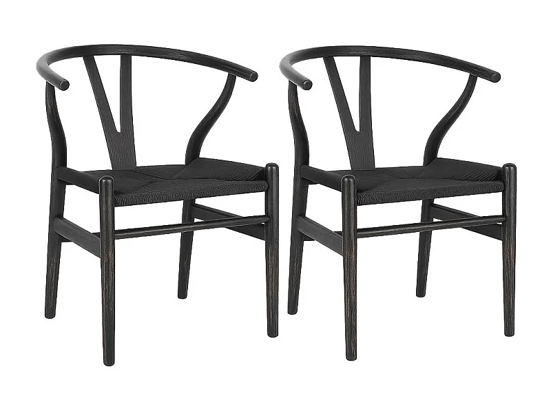 Lot de 2 chaises Artuza – Bois de hêtre et assise tressée en corde-Noir