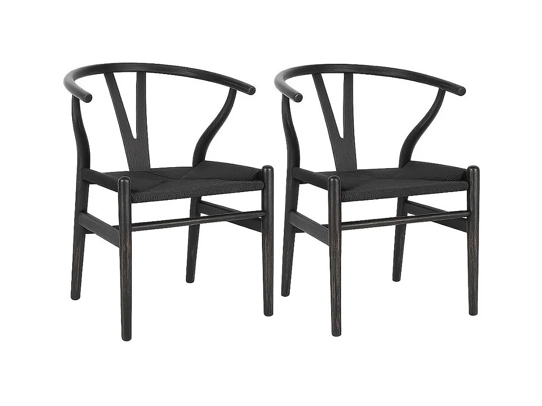 Lot de 2 chaises Artuza – Bois de hêtre et assise tressée en corde-Noir