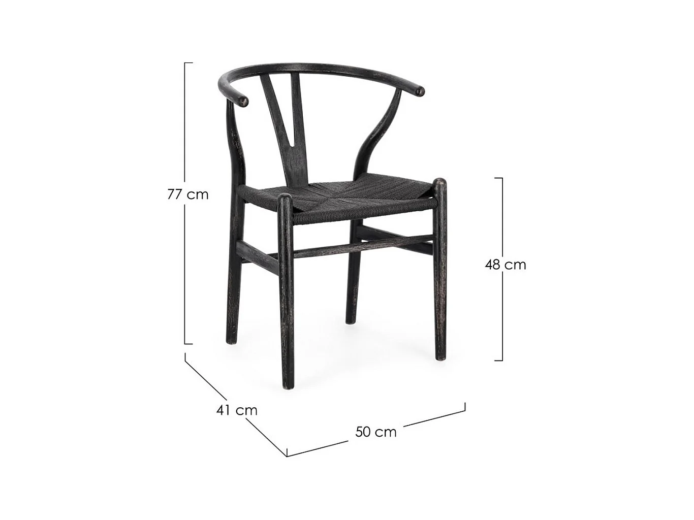 Lot de 2 chaises Artuza – Bois de hêtre et assise tressée en corde-Noir