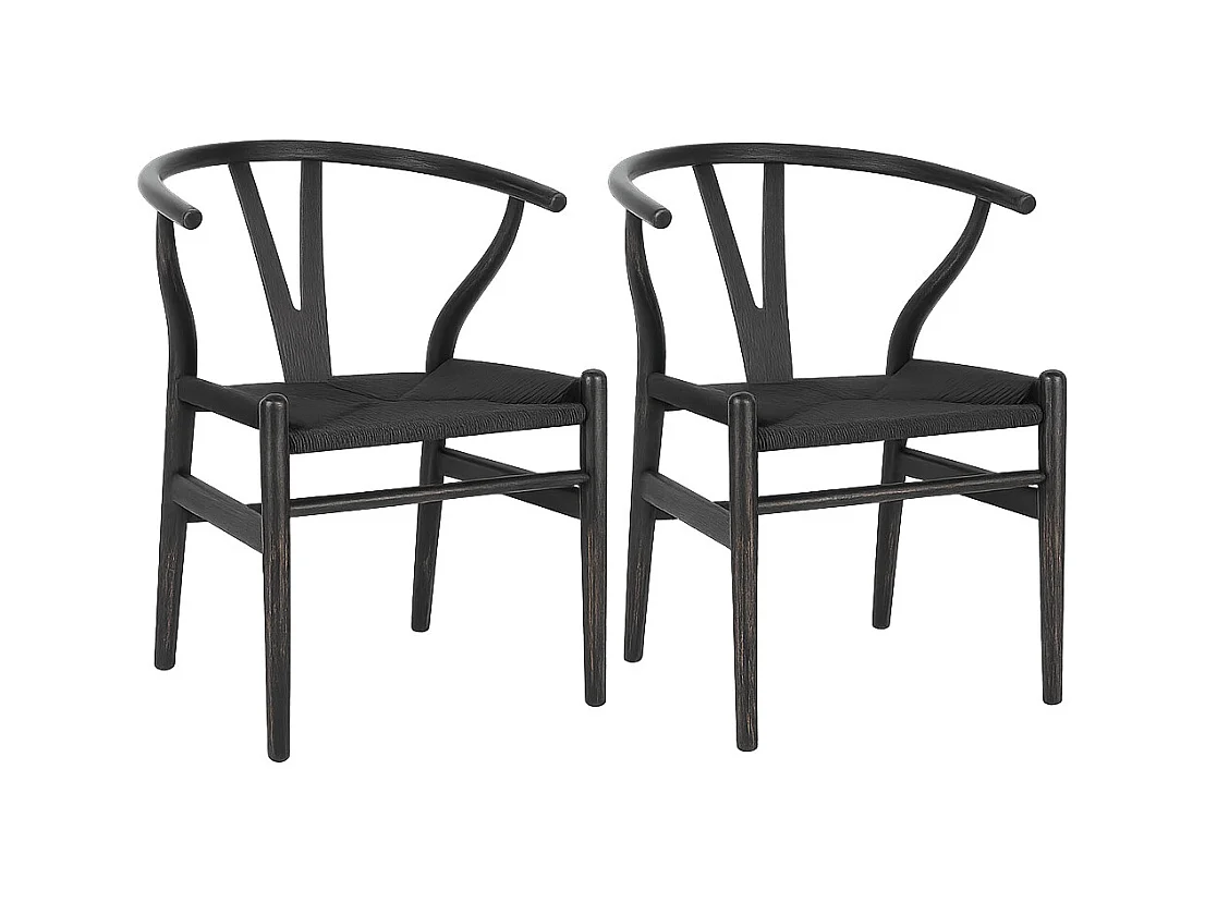 Lot de 2 chaises Artuza – Bois de hêtre et assise tressée en corde-Noir