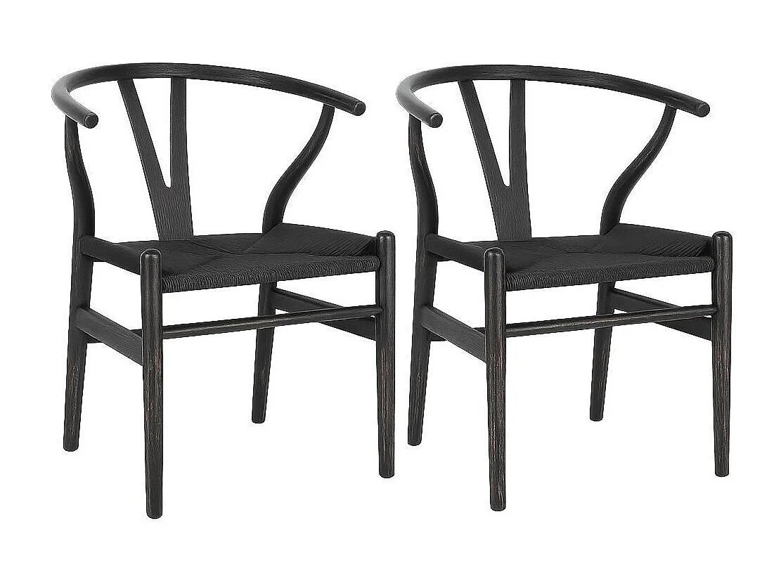 Lot de 2 chaises Artuza – Bois de hêtre et assise tressée en corde-Noir