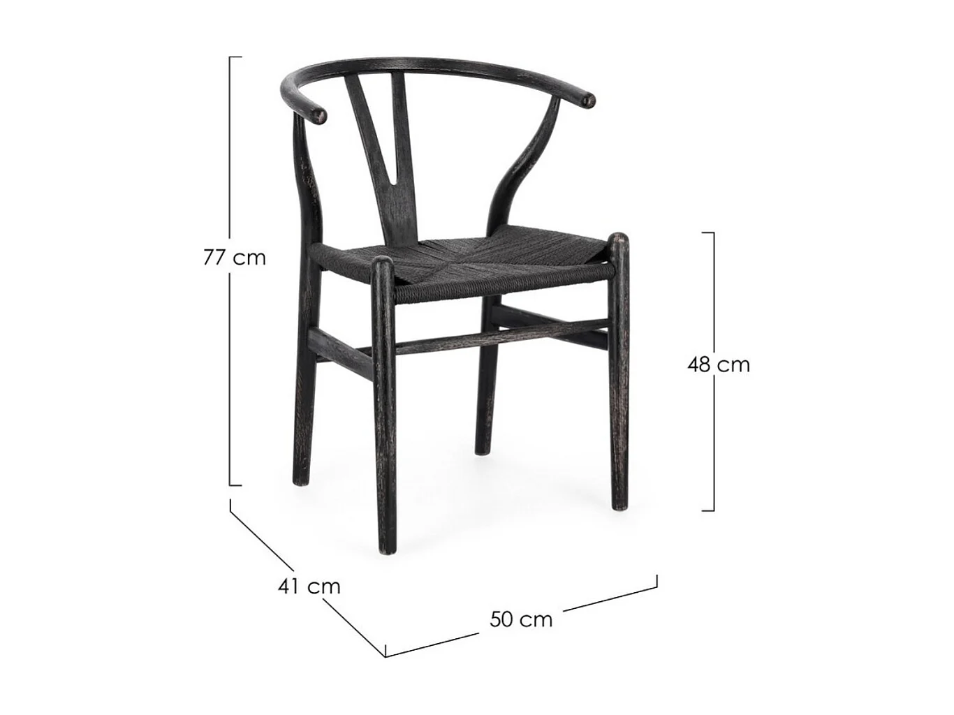 Lot de 2 chaises Artuza – Bois de hêtre et assise tressée en corde-Noir