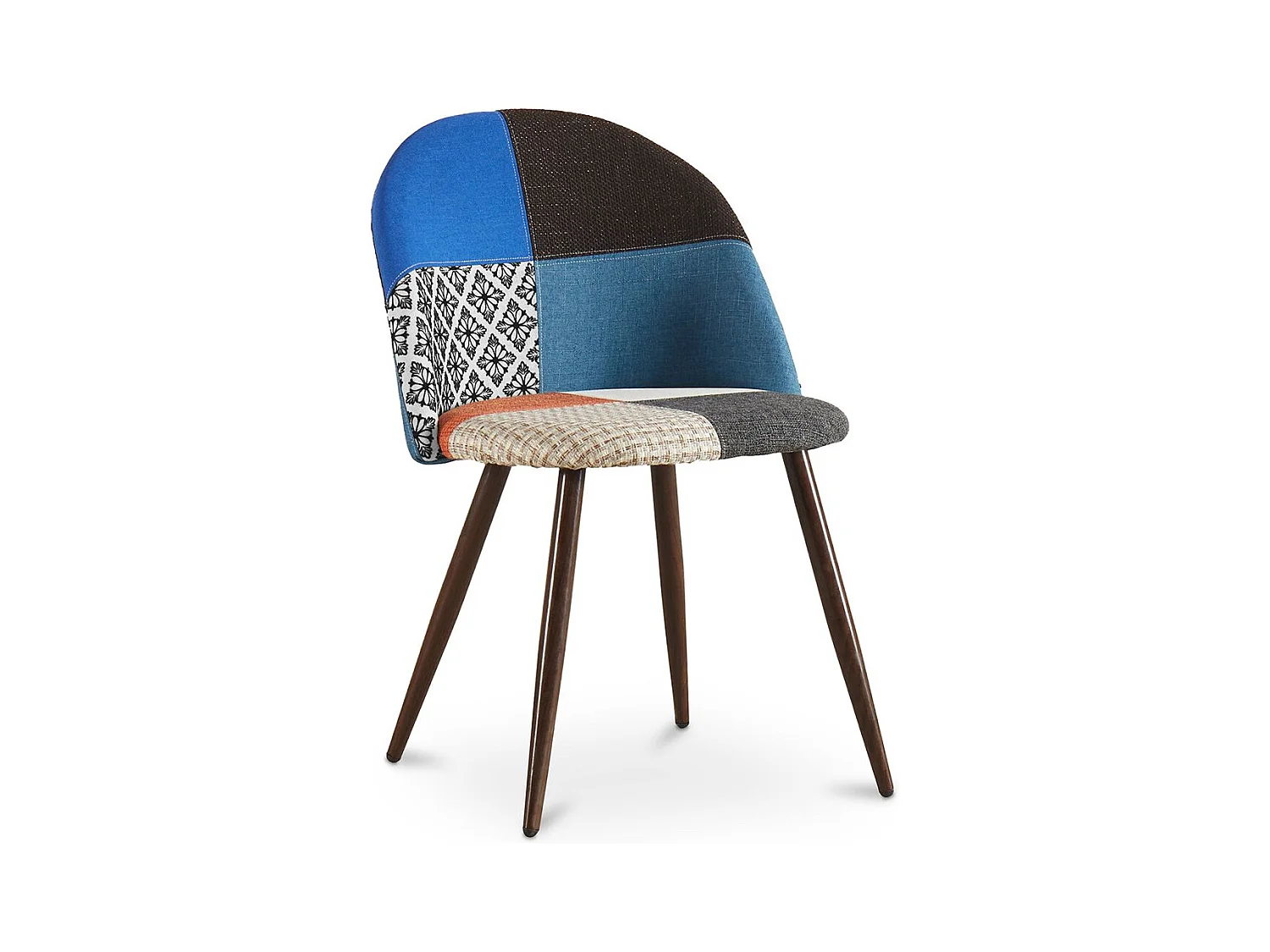 Chaise patchwork bleu et pieds métal noir Klaska