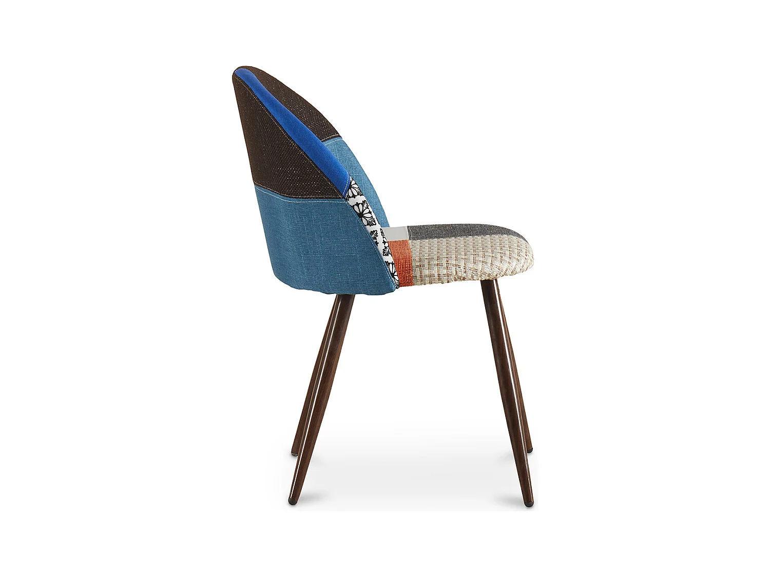 Chaise patchwork bleu et pieds métal noir Klaska
