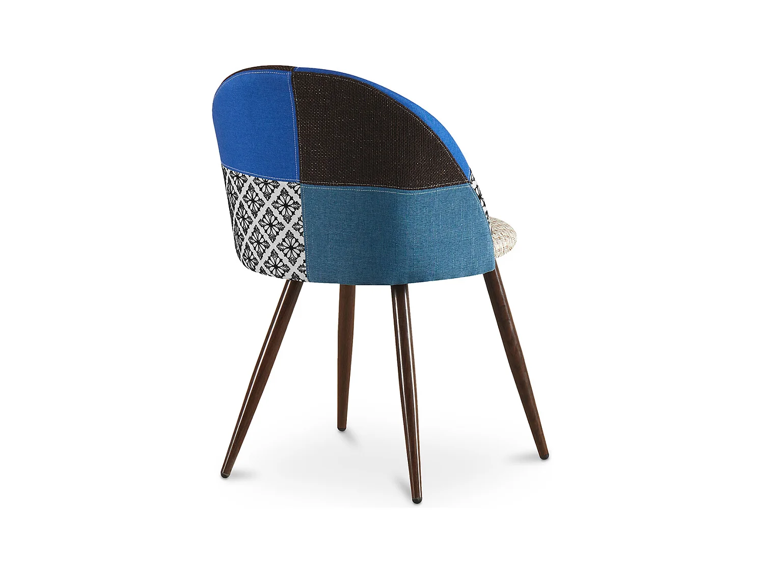 Chaise patchwork bleu et pieds métal noir Klaska