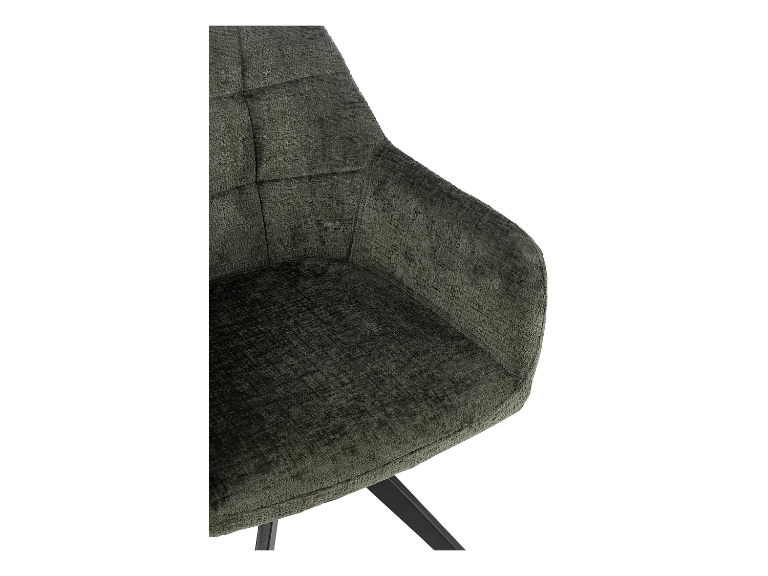 Chaise avec accoudoirs LOUNA – Tissu doux et pieds acier noir-Vert