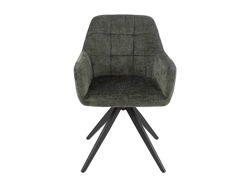 Chaise avec accoudoirs LOUNA – Tissu doux et pieds acier noir-Vert