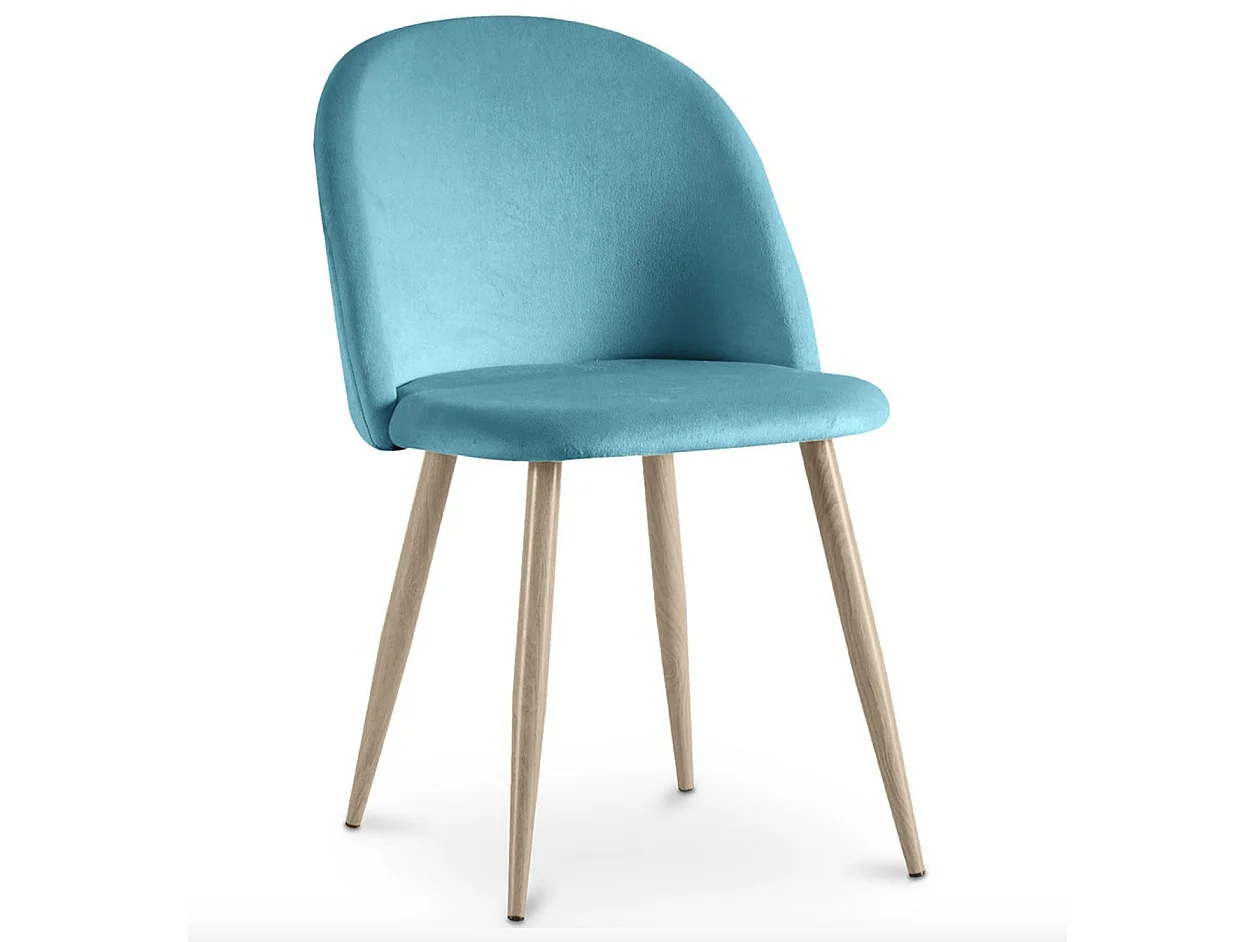 Chaise BOMANE style scandinave - Assise en velours et pieds en métal effet bois clair-Bleu turquoise