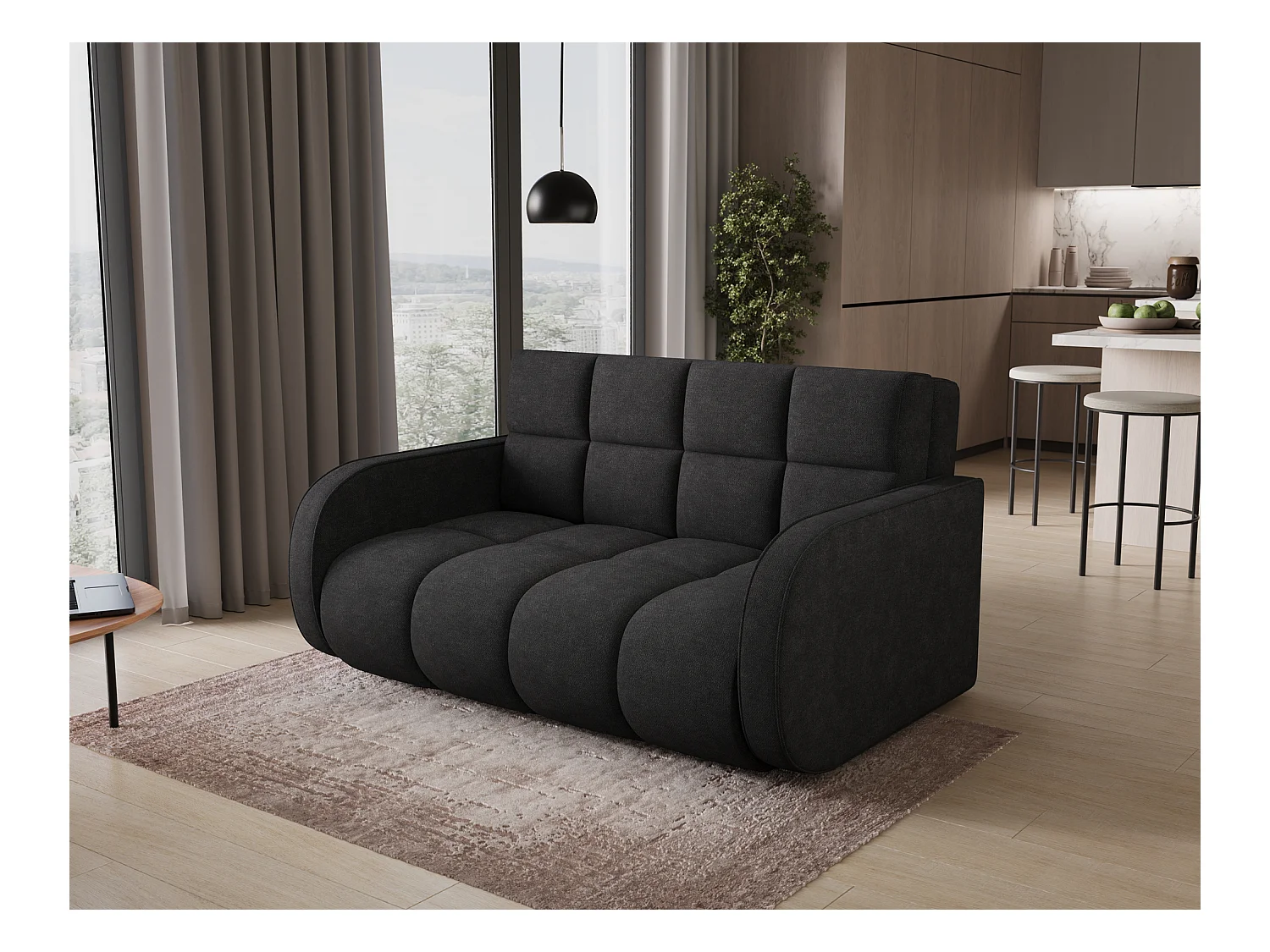 Canapé convertible tissu DENVERS – Avec coffre de rangement-Noir