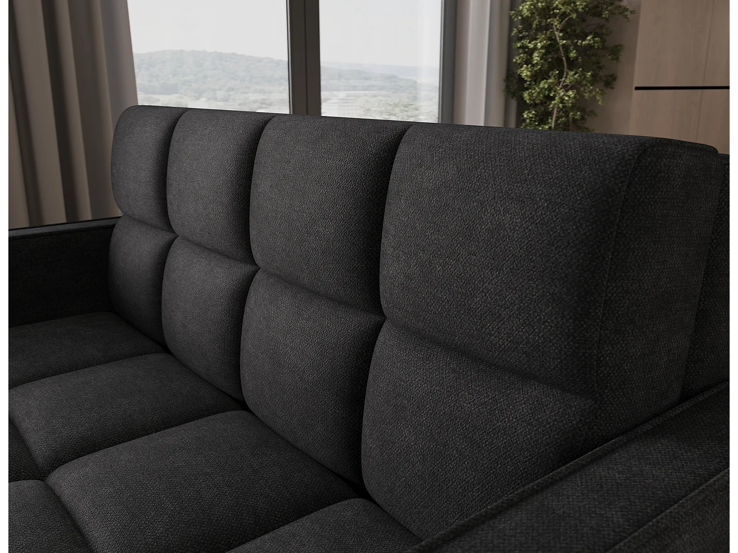 Canapé convertible tissu DENVERS – Avec coffre de rangement-Noir