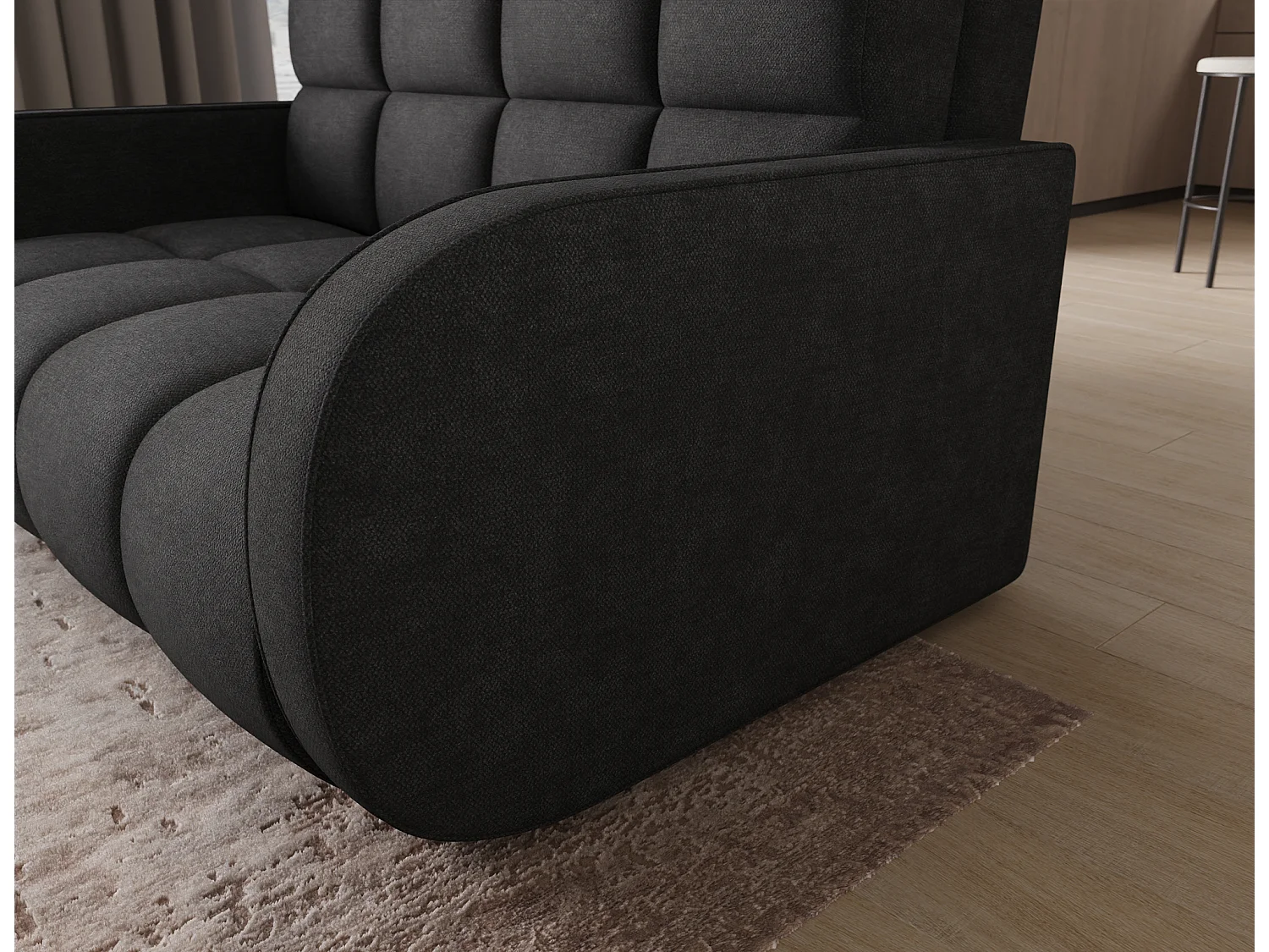 Canapé convertible tissu DENVERS – Avec coffre de rangement-Noir