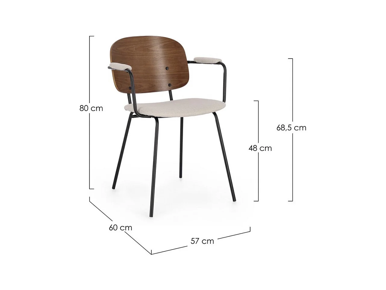 Lot de 2 chaises avec accoudoirs Serona - Élégance et confort au style rétro-Marron/Naturel