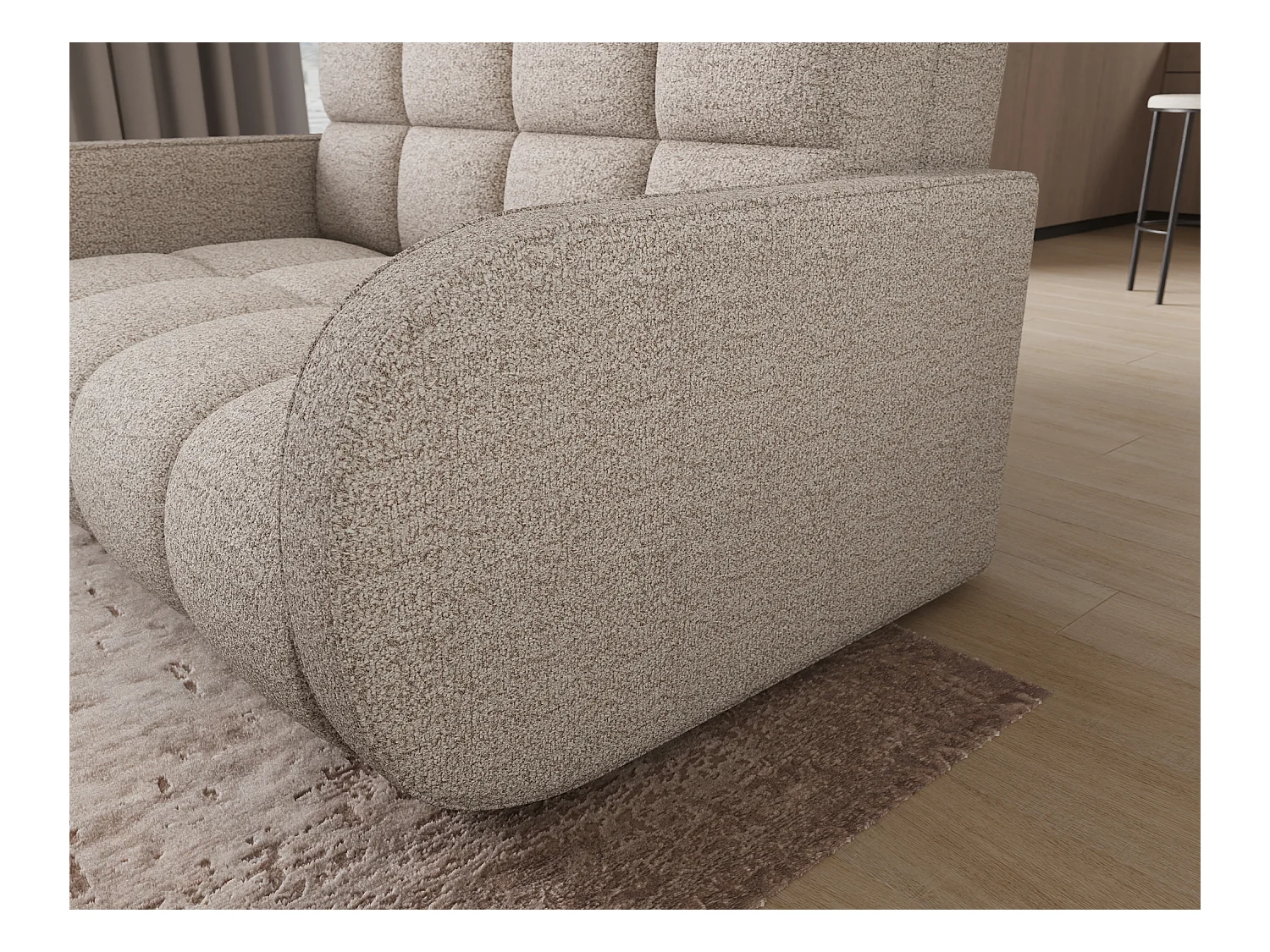 Sofá convertible de tela DENVERS – Con caja de almacenaje-Color ribete verde crudo