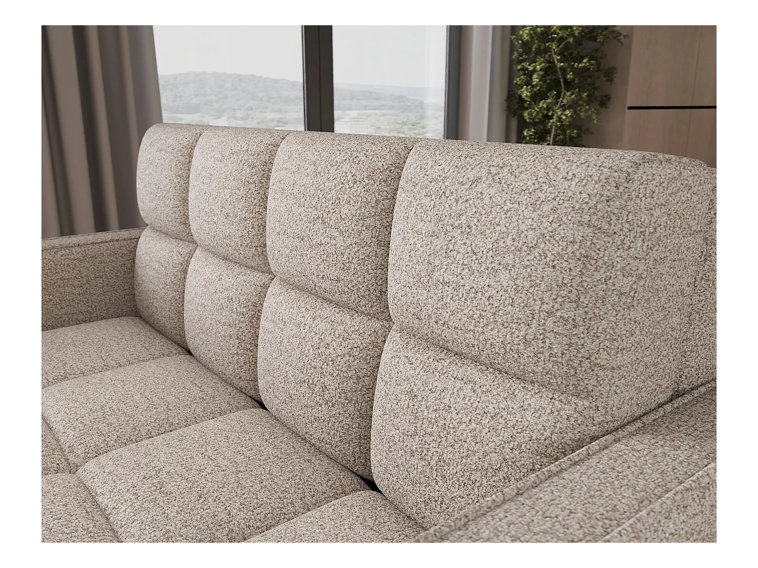 Sofá convertible de tela DENVERS – Con caja de almacenaje-Color ribete verde crudo