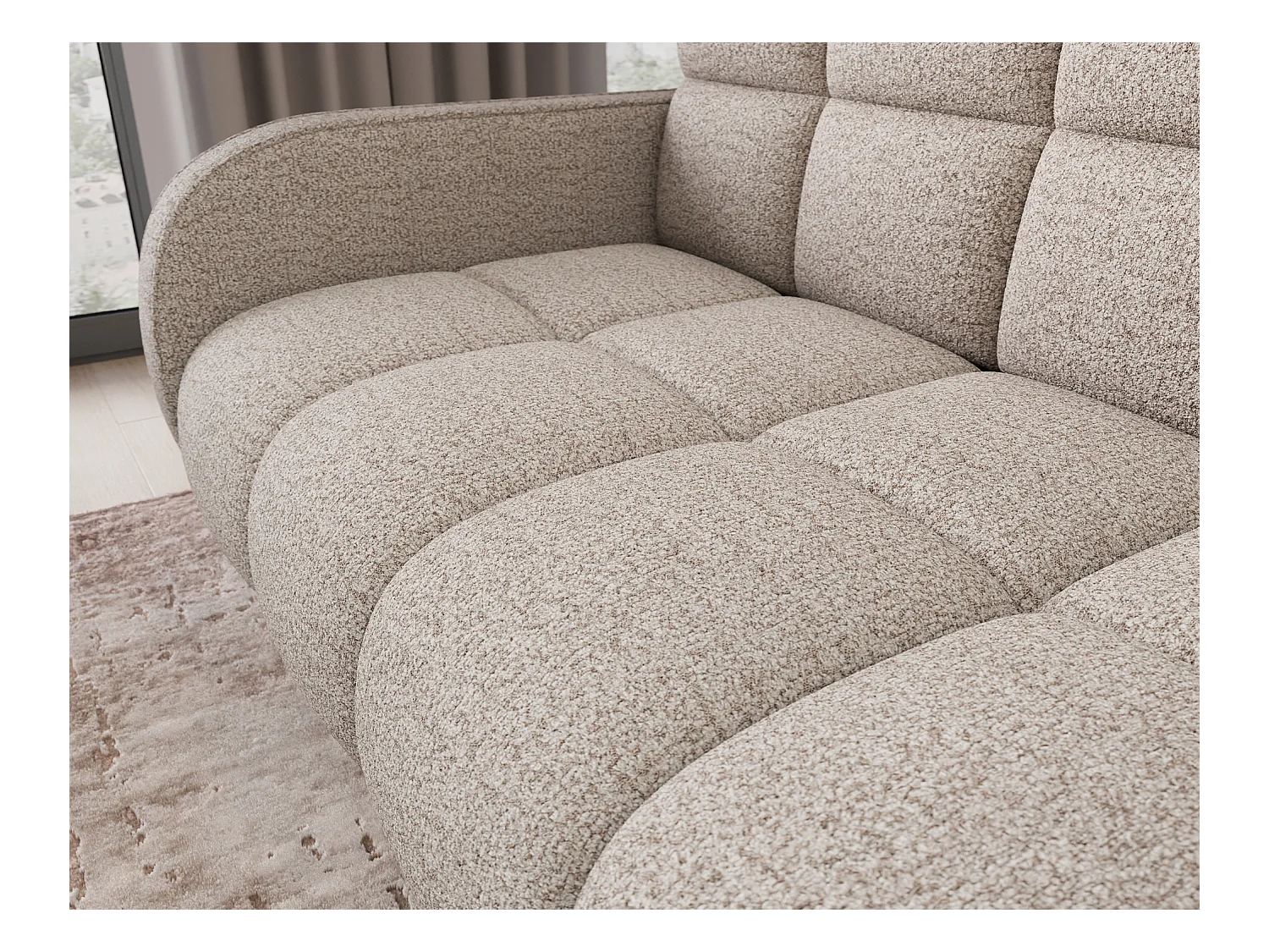 Sofá convertible de tela DENVERS – Con caja de almacenaje-Color ribete verde crudo