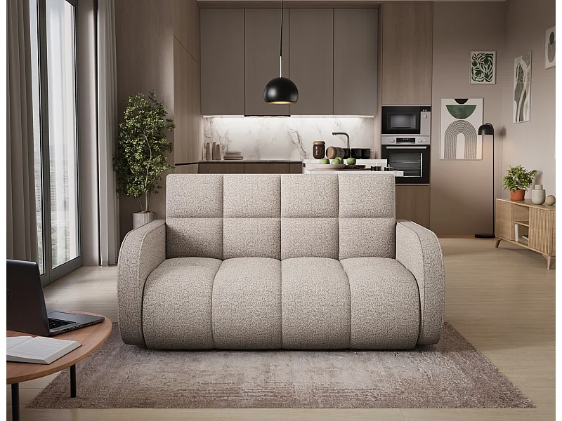 Canapé convertible tissu DENVERS – Avec coffre de rangement-Beige