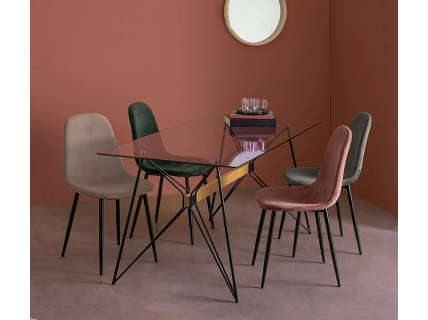 Lot de 4 chaises velours confortable et pieds métal noir Karela – Design Chic-Vert foncé