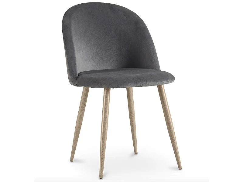 Chaise BOMANE style scandinave - Assise en velours et pieds en métal effet bois clair-Gris foncé