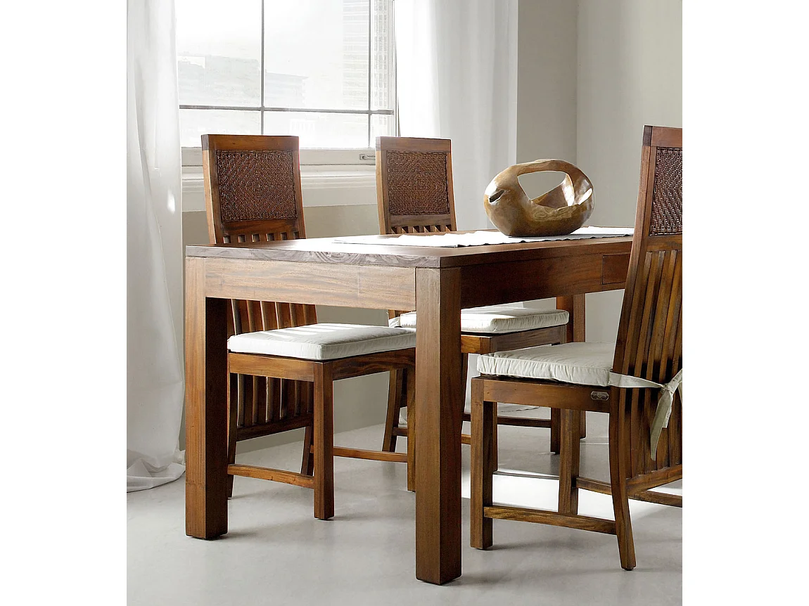 Table à manger en bois d'acajou massif avec 2 tiroirs FALKANE 140cm