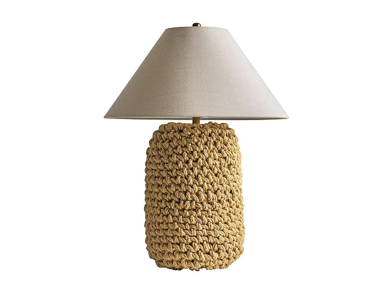 Lampe de table tissu beige et pied corde tressée Badig