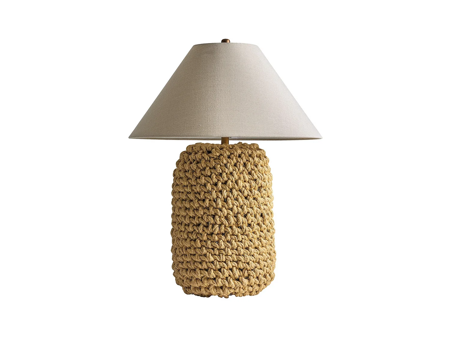 Lampe de table tissu beige et pied corde tressée Badig
