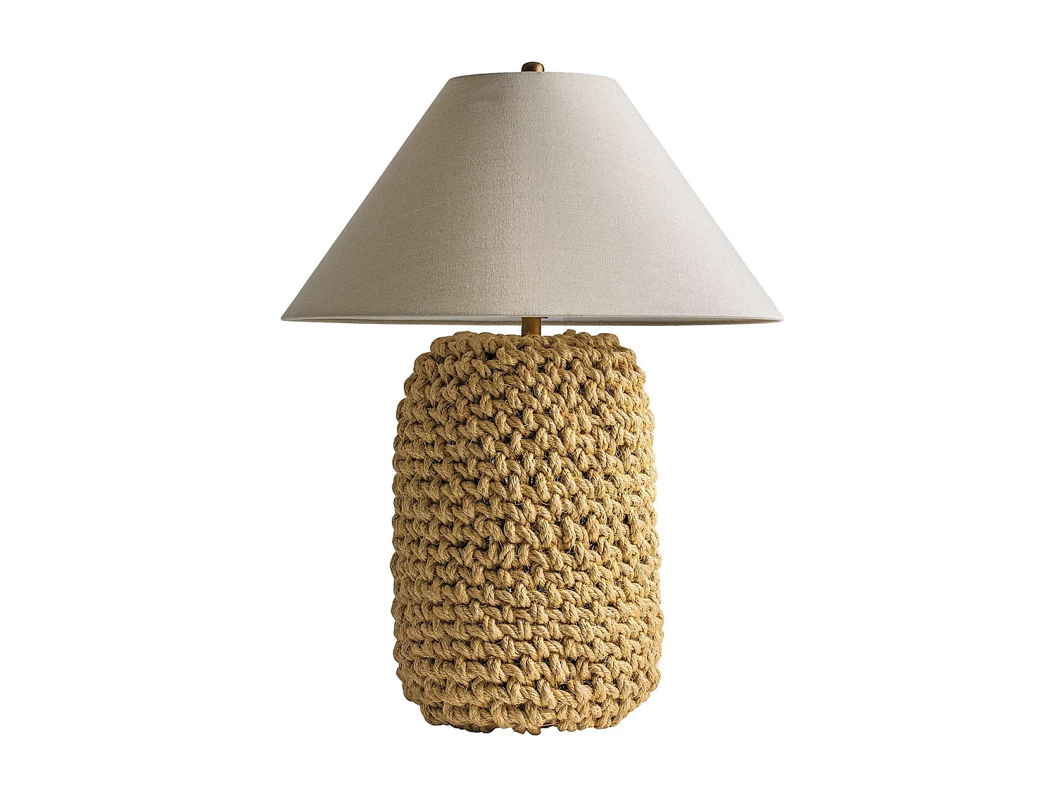Lampe de table tissu beige et pied corde tressée Badig