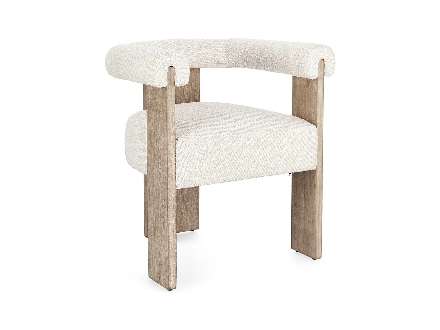 Chaise avec accoudoir en tissu bouclette et structure en bois – Modèle Agathy-Naturel/Beige clair