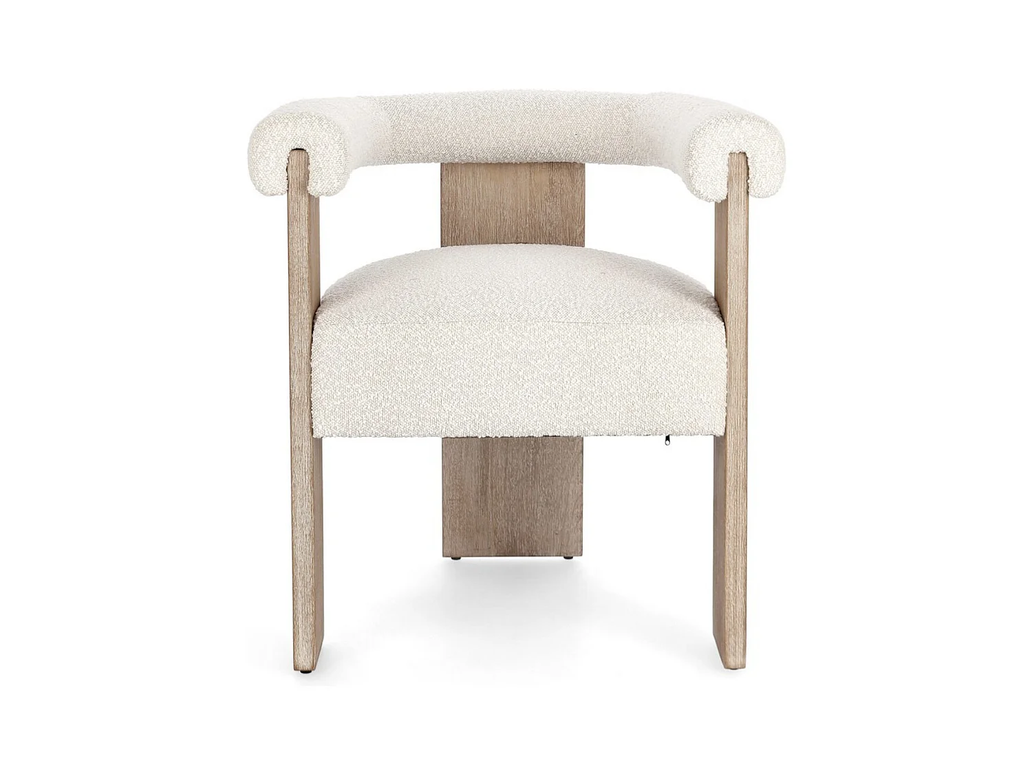 Chaise avec accoudoir en tissu bouclette et structure en bois – Modèle Agathy-Naturel/Beige clair