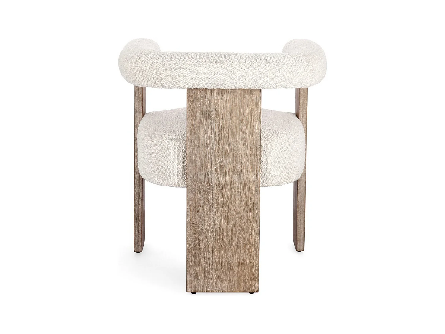 Chaise avec accoudoir en tissu bouclette et structure en bois – Modèle Agathy-Naturel/Beige clair
