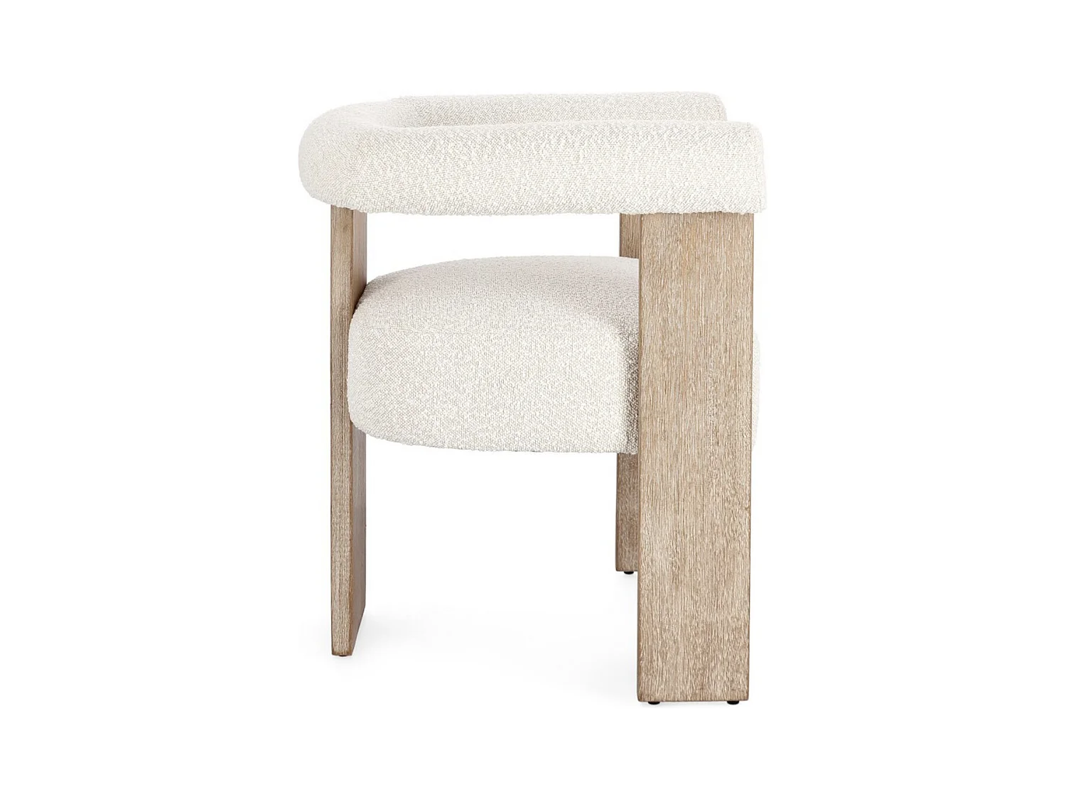 Chaise avec accoudoir en tissu bouclette et structure en bois – Modèle Agathy-Naturel/Beige clair