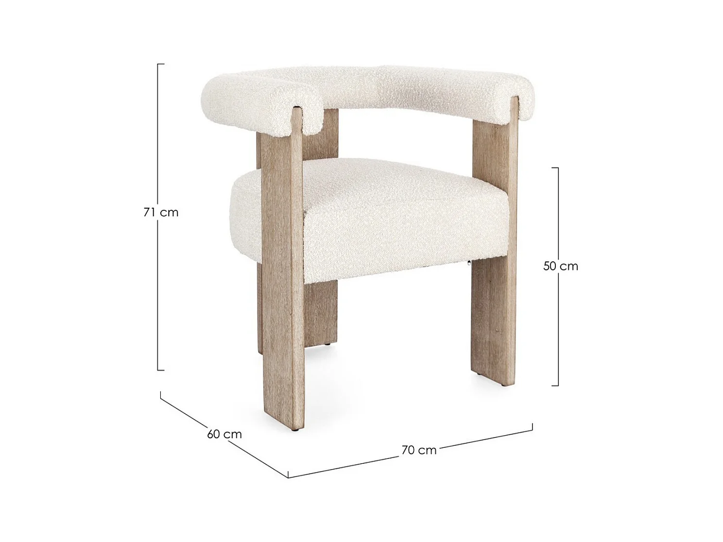 Chaise avec accoudoir en tissu bouclette et structure en bois – Modèle Agathy-Naturel/Beige clair