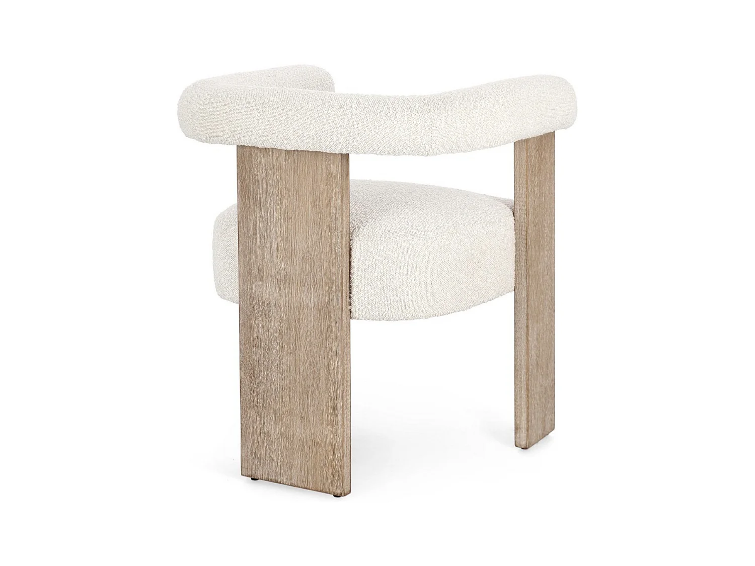 Chaise avec accoudoir en tissu bouclette et structure en bois – Modèle Agathy-Naturel/Beige clair