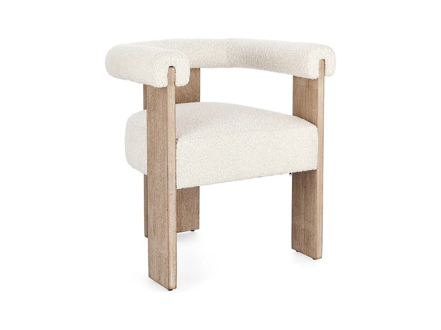 Chaise avec accoudoir en tissu bouclette et structure en bois – Modèle Agathy-Naturel/Beige clair